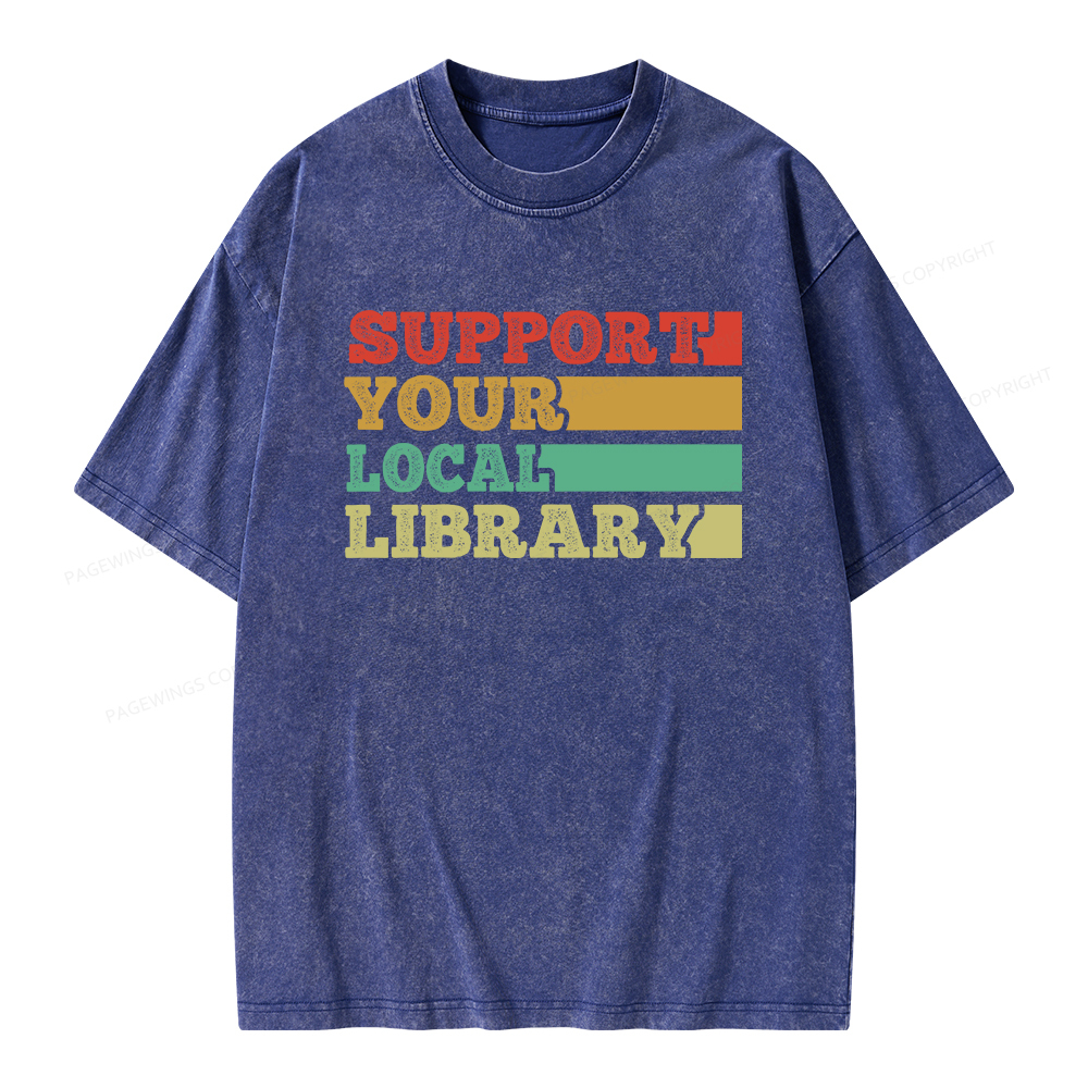 Pagewings Support Your Local Library Unisex Washed T-shirt
