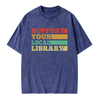 Pagewings Support Your Local Library Unisex Washed T-shirt
