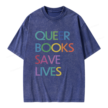 Pagewings Queer Books Save Lives Unisex Washed T-shirt