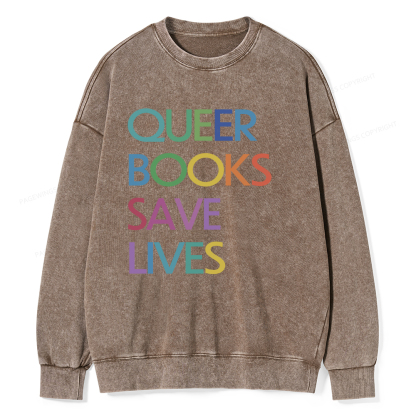 Pagewings Queer Books Save Lives Unisex Washed Sweatshirt