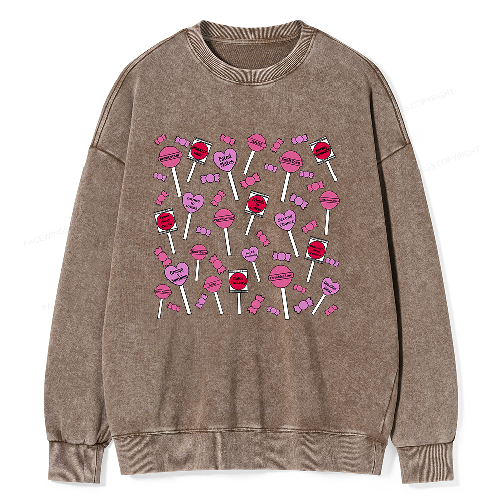 Pagewings Cute Candy-Themed Bookish Unisex Washed Sweatshirt