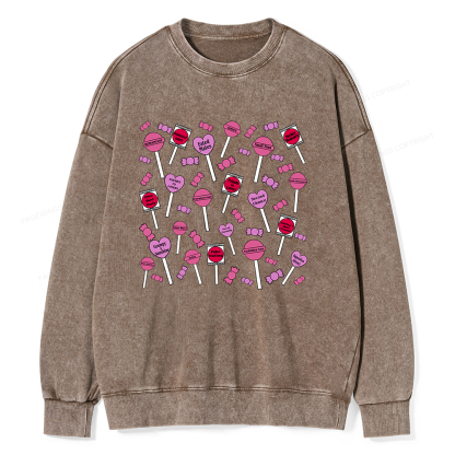Pagewings Cute Candy-Themed Bookish Unisex Washed Sweatshirt