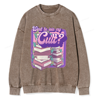 Pagewings Want To Join My Cult Unisex Washed Sweatshirt