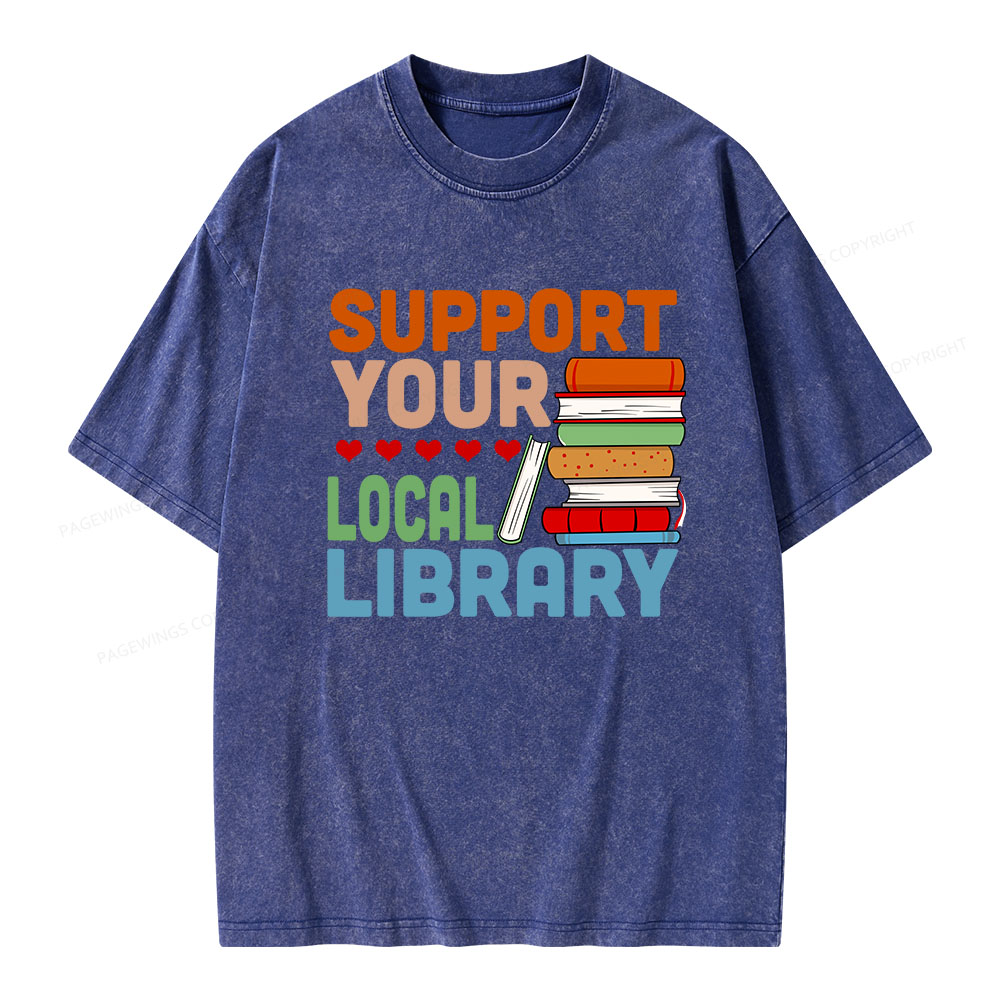 Pagewings Support Your Local Library Unisex Washed T-shirt