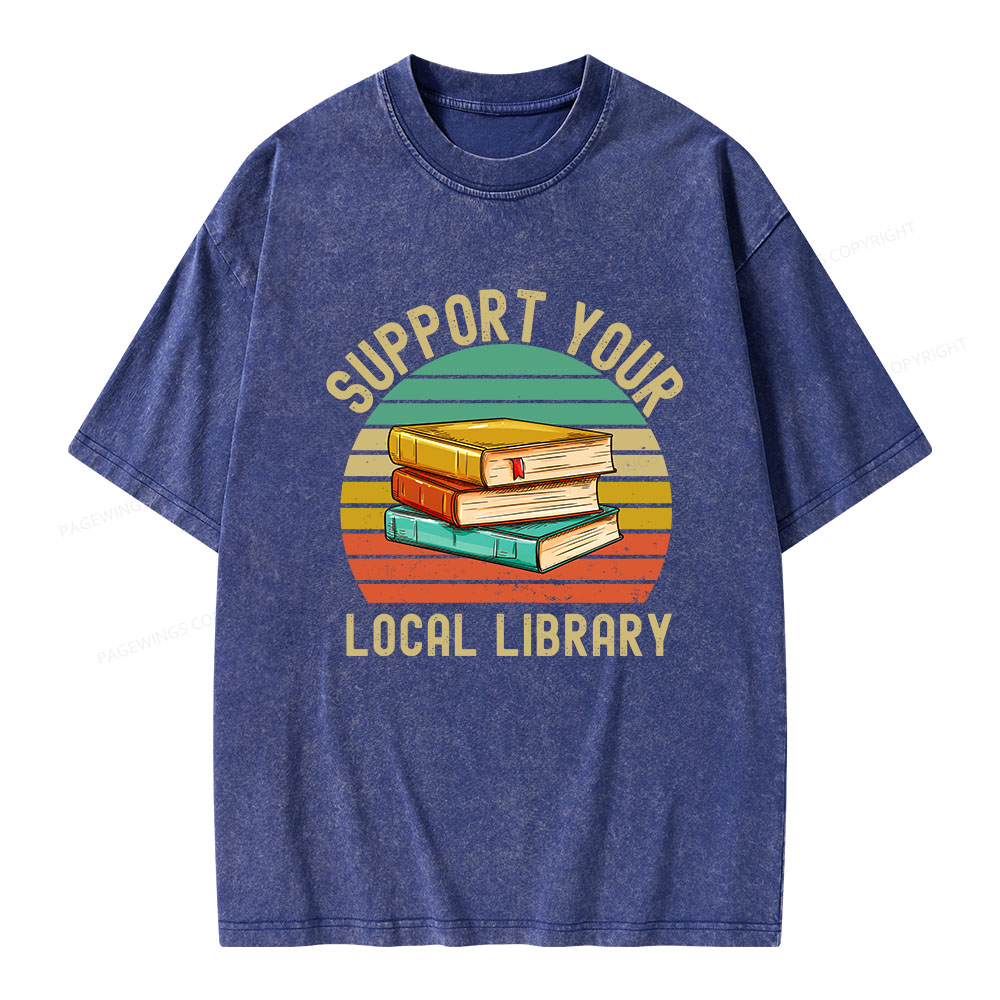 Pagewings Support Your Local Library  Unisex Washed T-shirt