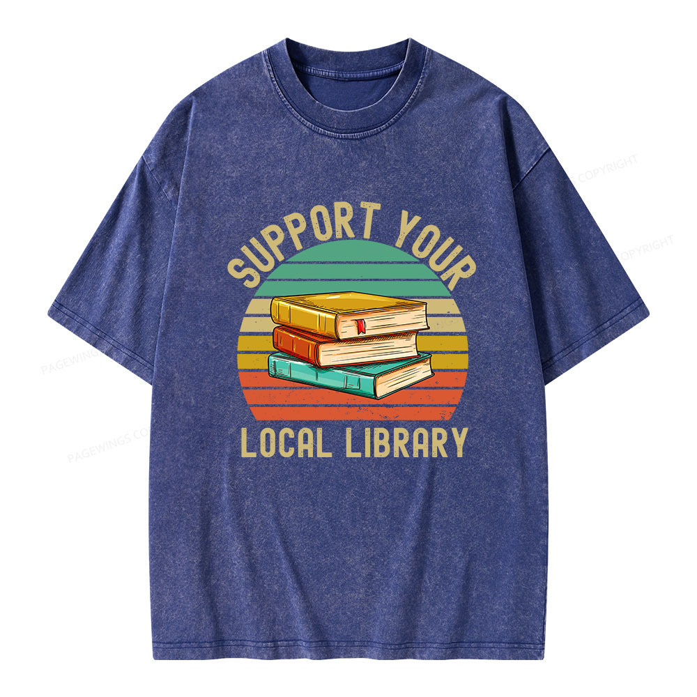 Pagewings Support Your Local Library  Unisex Washed T-shirt
