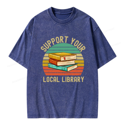 Pagewings Support Your Local Library  Unisex Washed T-shirt