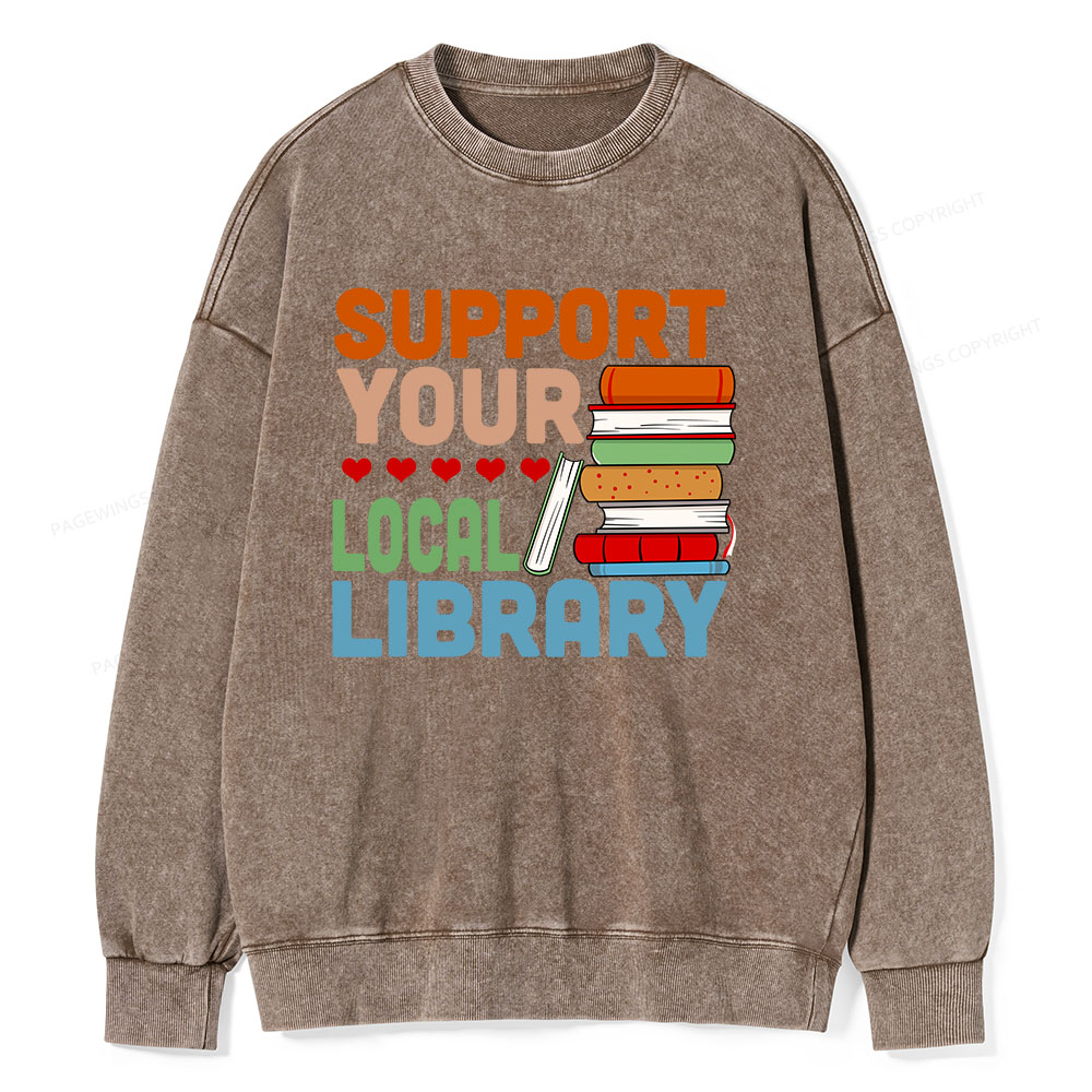 Pagewings Support Your Local Library Unisex Washed Sweatshirt