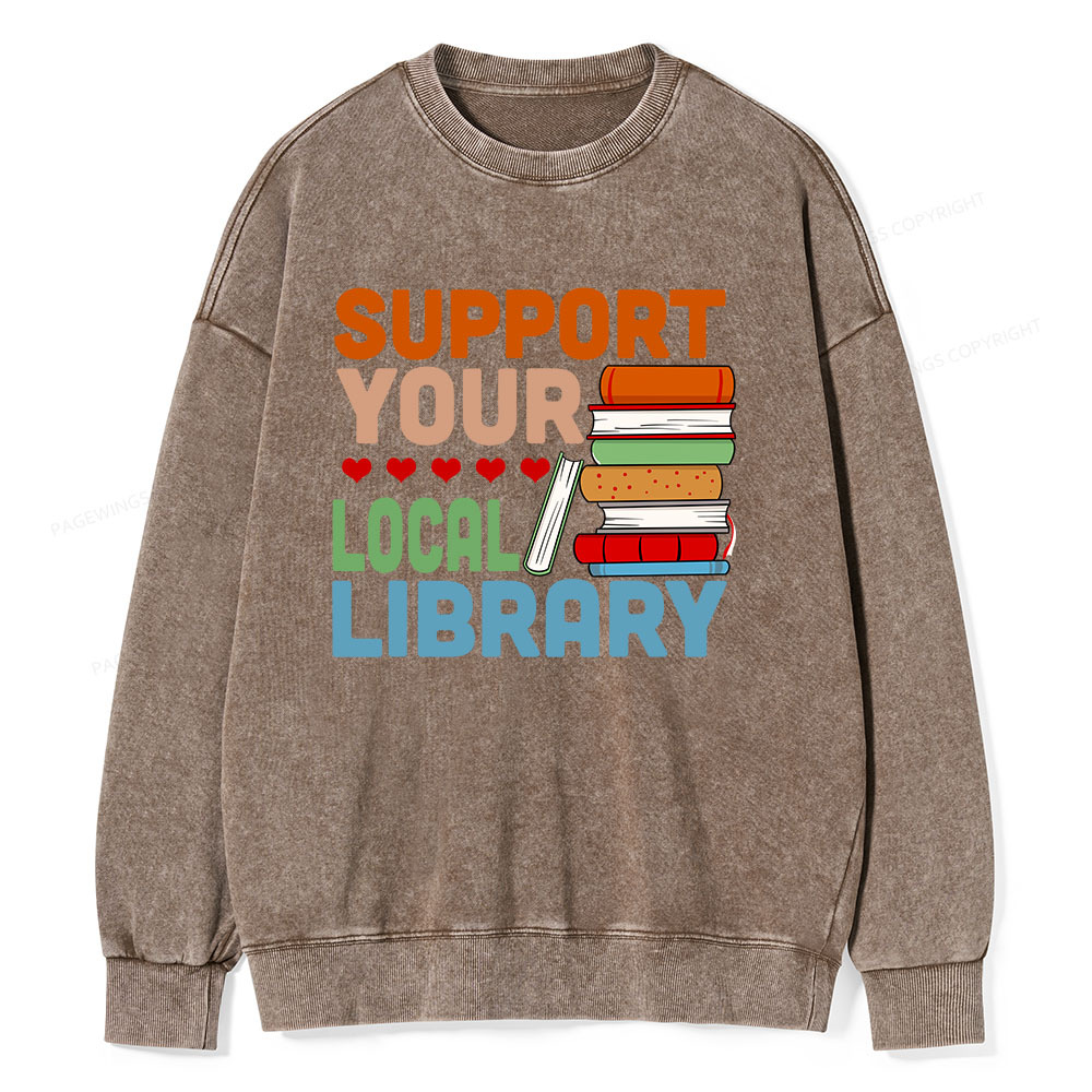 Pagewings Support Your Local Library Unisex Washed Sweatshirt