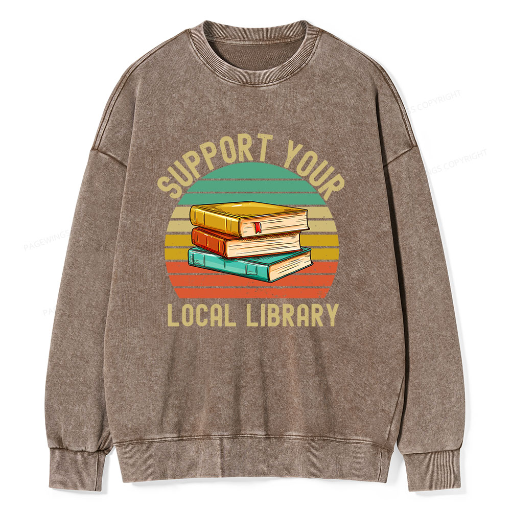 Pagewings Support Your Local Library Unisex Washed Sweatshirt