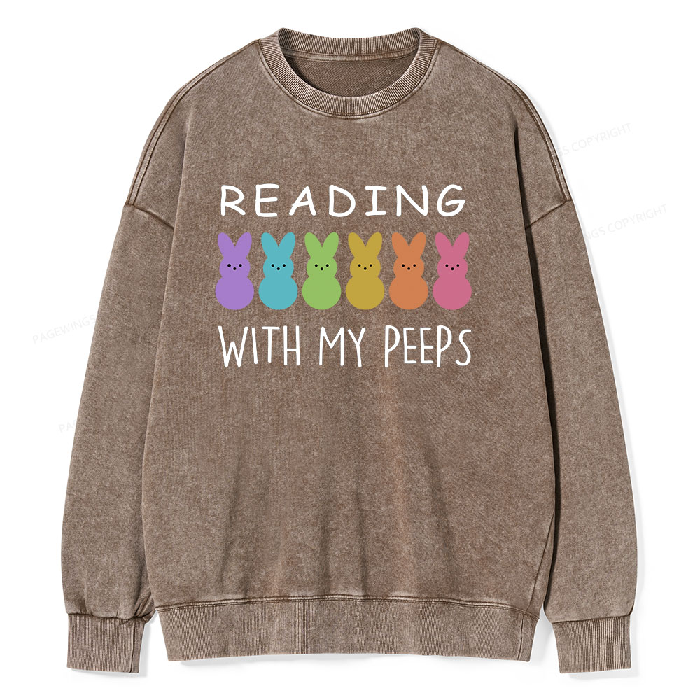 Pagewings Reading With My Peeps Unisex Washed Sweatshirt