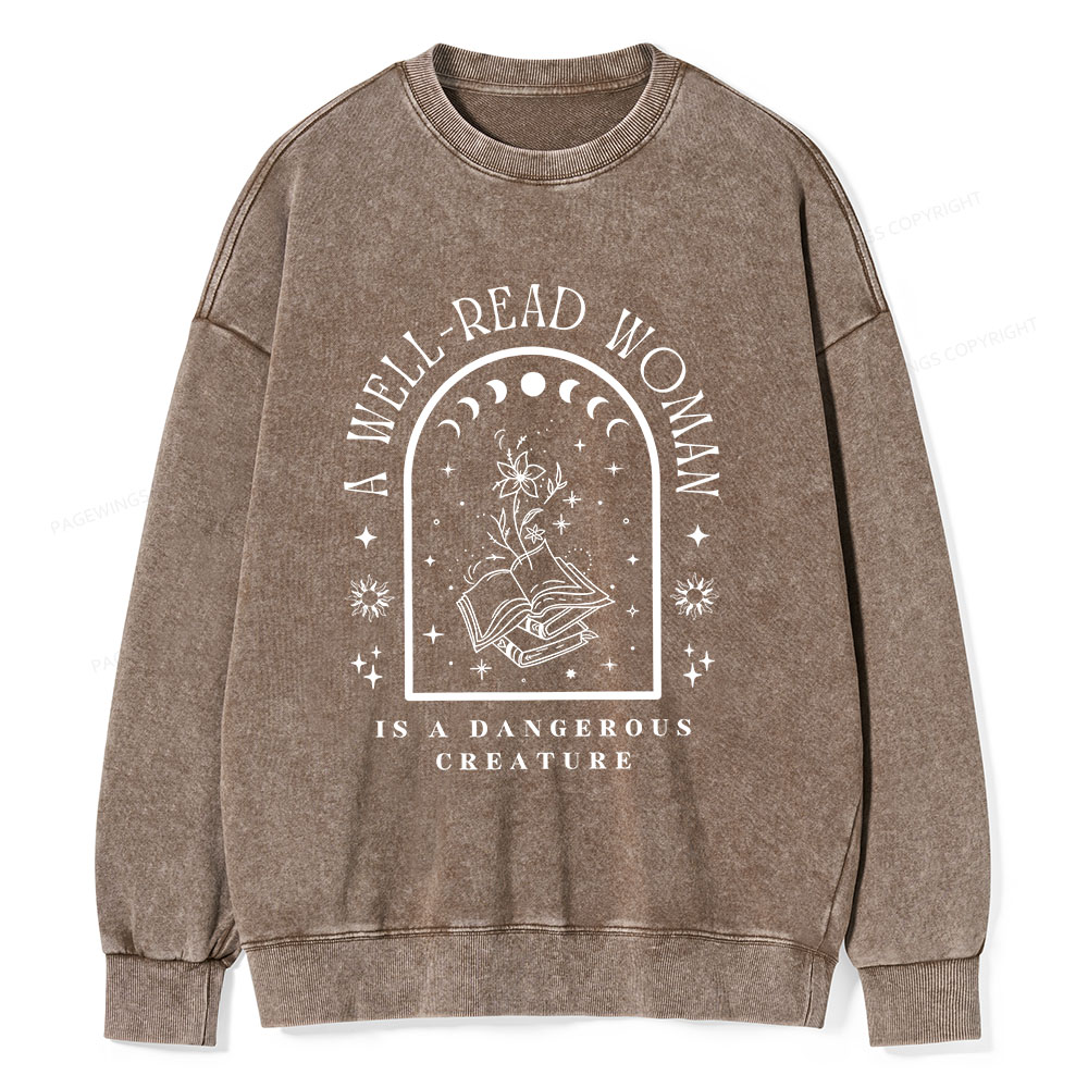Pagewings A Well Read Woman Bookish Unisex Washed Sweatshirt