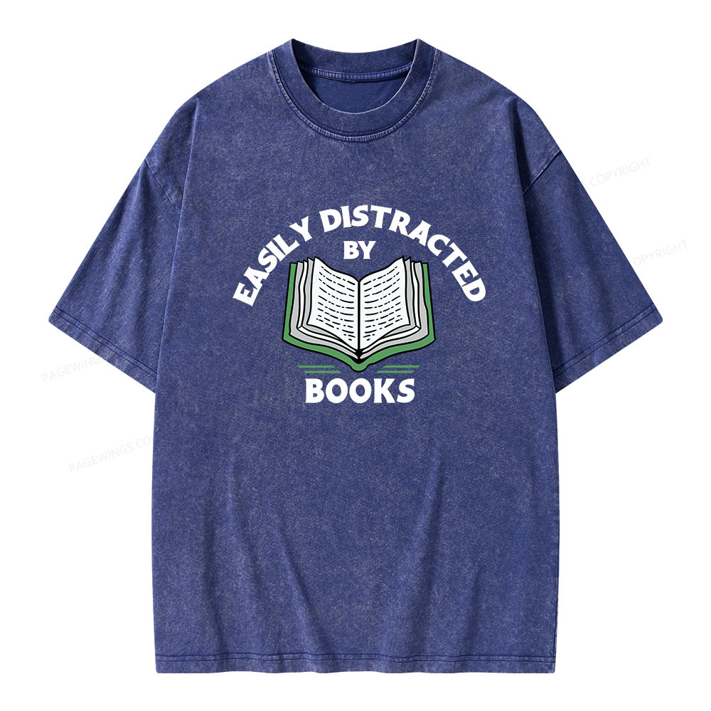 Pagewings Easily Distracted By Books  Unisex Washed T-shirt