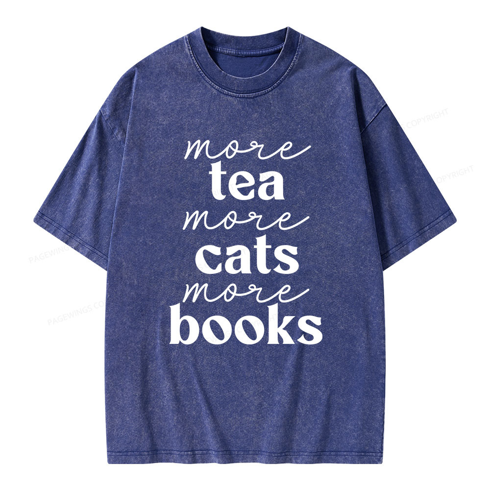 Pagewings More Tea More Cats More Books Unisex Washed T-shirt