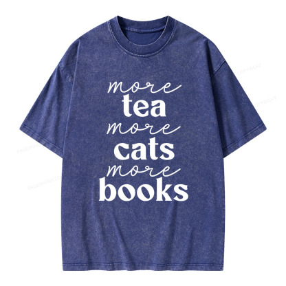 Pagewings More Tea More Cats More Books Unisex Washed T-shirt