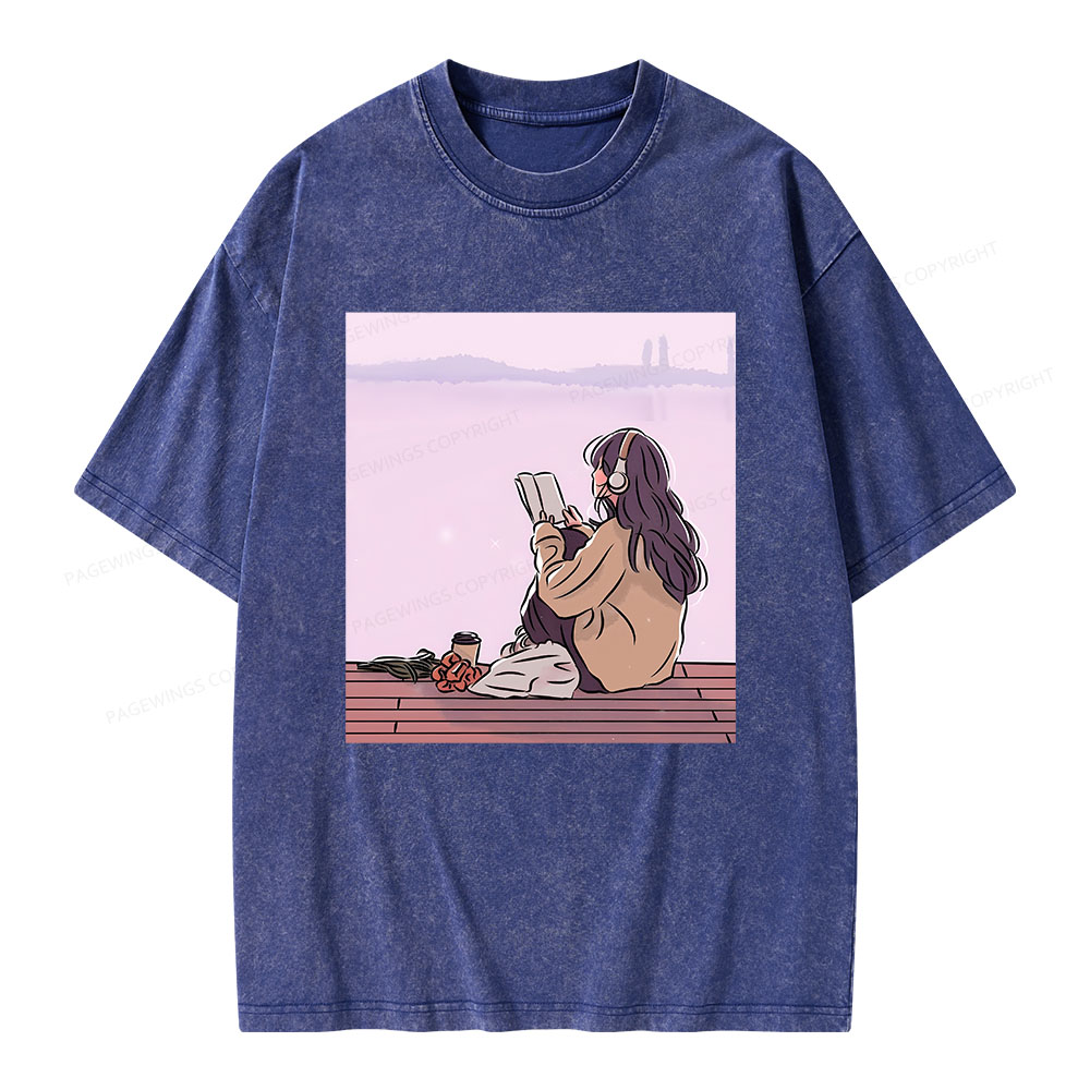 Pagewings A Girl Who Loves To Read Unisex Washed T-shirt