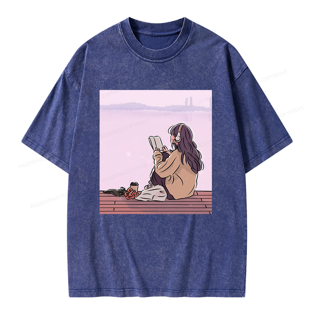 Pagewings A Girl Who Loves To Read Unisex Washed T-shirt
