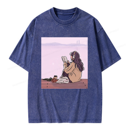 Pagewings A Girl Who Loves To Read Unisex Washed T-shirt