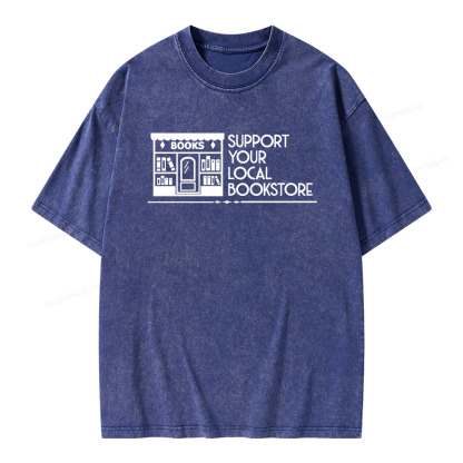 Pagewings Support Your Local Bookstore Unisex Washed T-shirt