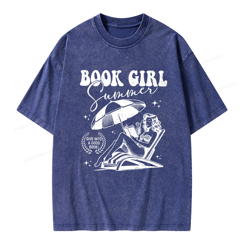 Pagewings Book Girl Summer Unisex Washed T-shirt