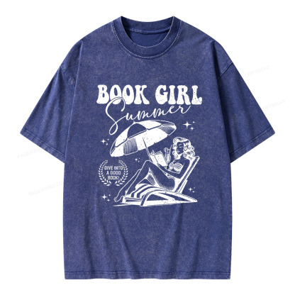 Pagewings Book Girl Summer Unisex Washed T-shirt