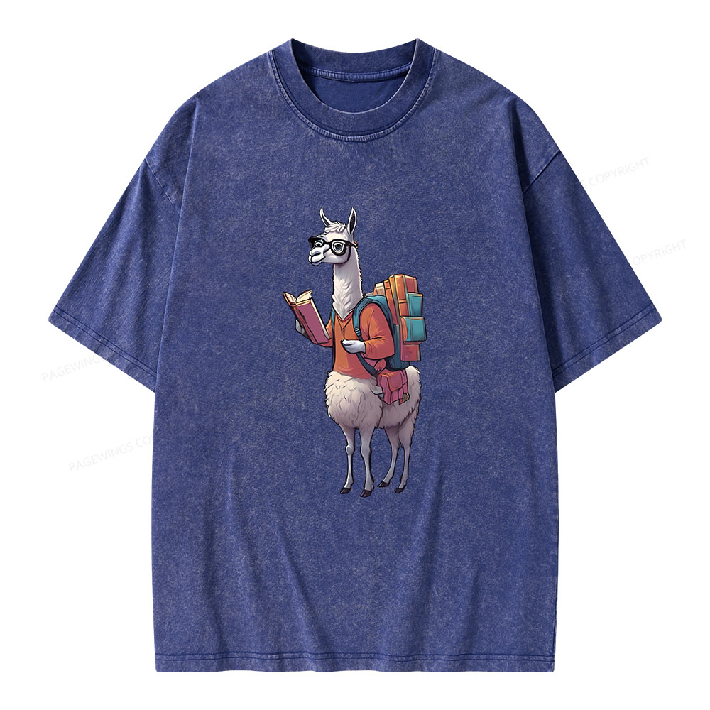 Pagewings Librarian Llama Unisex Washed T-shirt