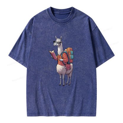 Pagewings Librarian Llama Unisex Washed T-shirt
