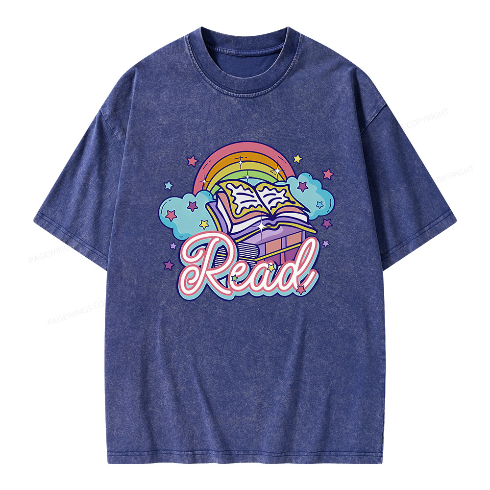 Pagewings Rainbow Book Lover Unisex Washed T-shirt