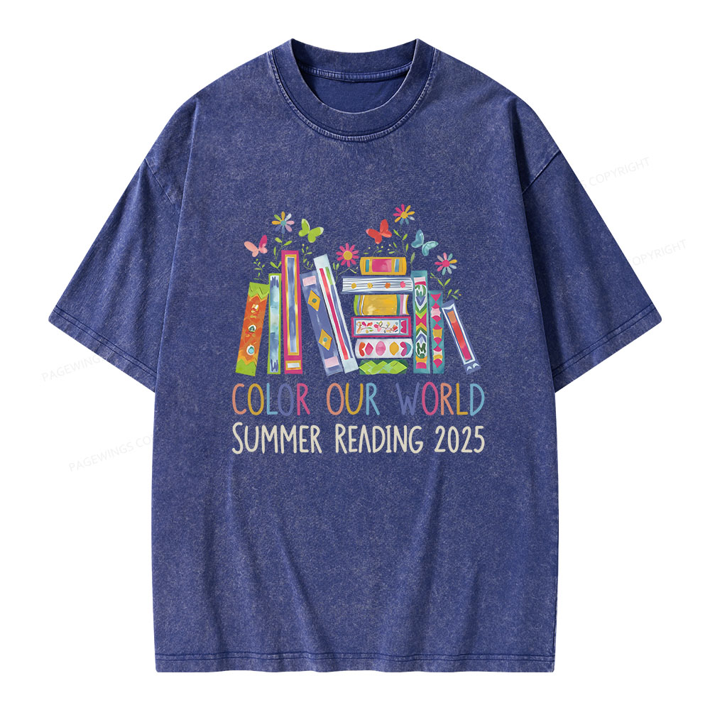 Pagewings Color Our World Summer Reading 2025 Unisex Washed T-shirt
