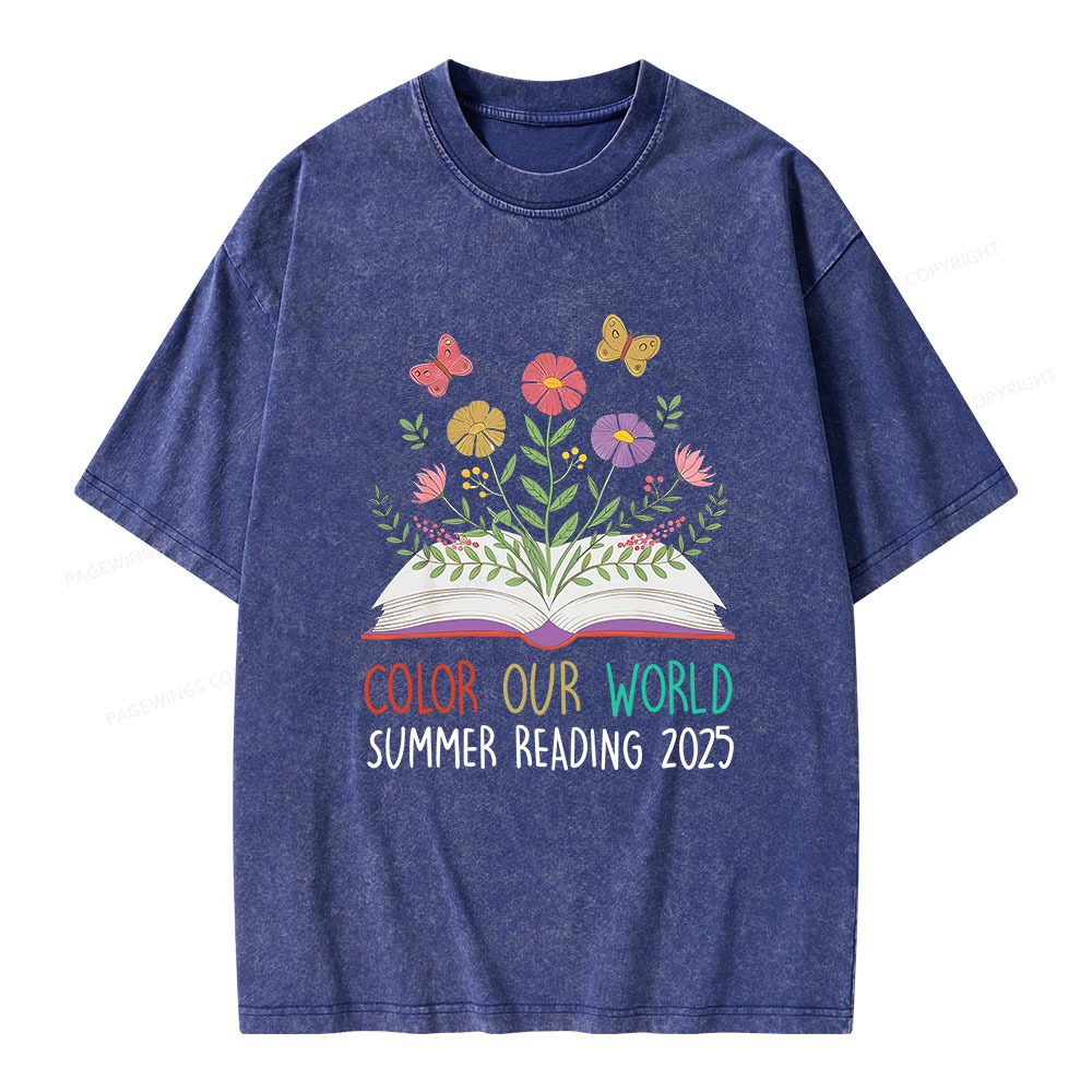 Pagewings Color Our World Summer Reading 2025 Unisex Washed T-shirt