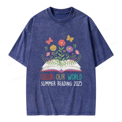 Pagewings Color Our World Summer Reading 2025 Unisex Washed T-shirt