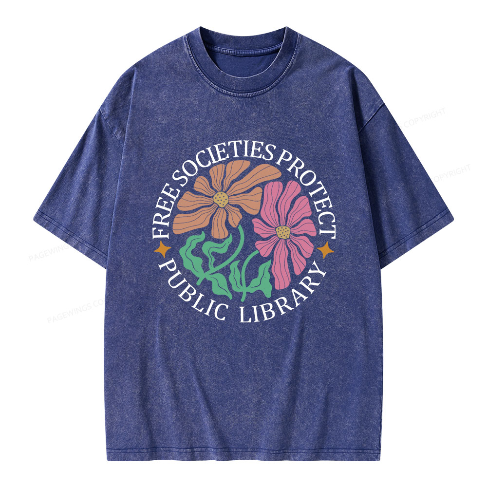 Pagewings Free Societies Protect Public Library Unisex Washed T-shirt