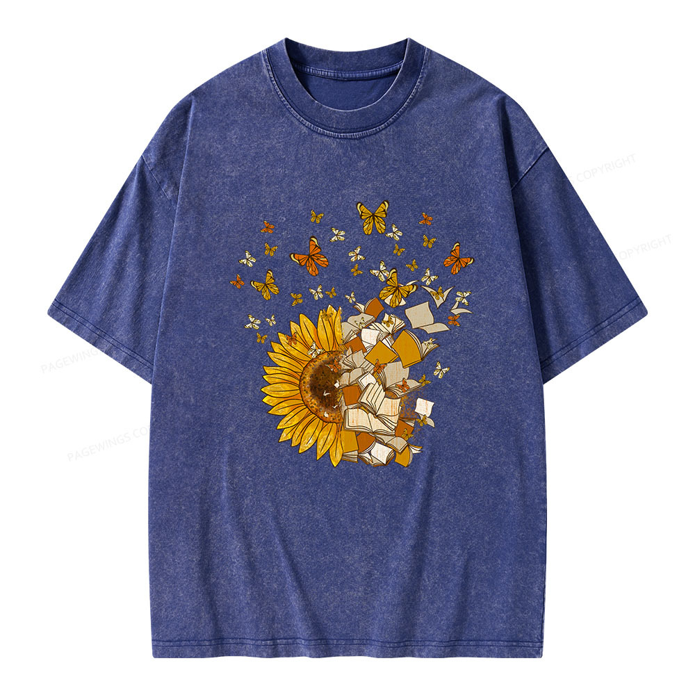 PagewingsSunflower And Book Harmony Unisex Washed T-shirt