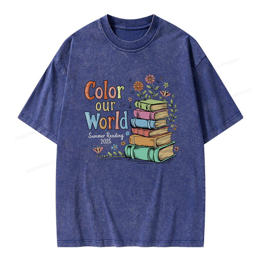 Pagewings Color Our World Summer Reading Unisex Washed T-shirt