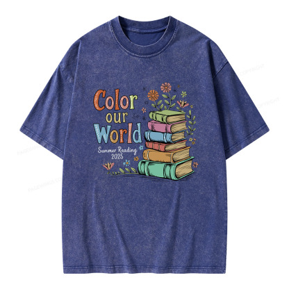Pagewings Color Our World Summer Reading Unisex Washed T-shirt