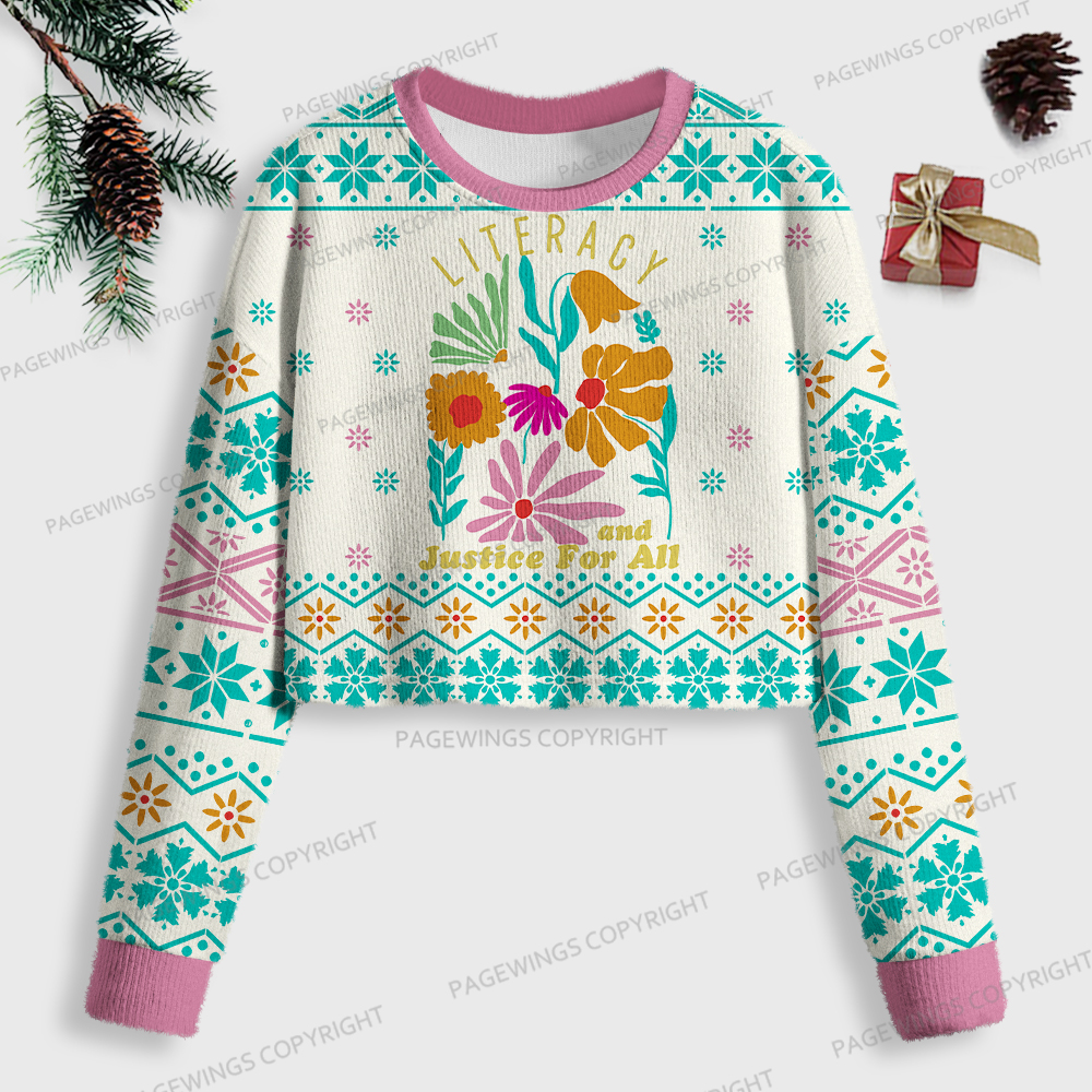 Pagewings Literacy And Justice For All Women Ugly Crop Sweatshirt