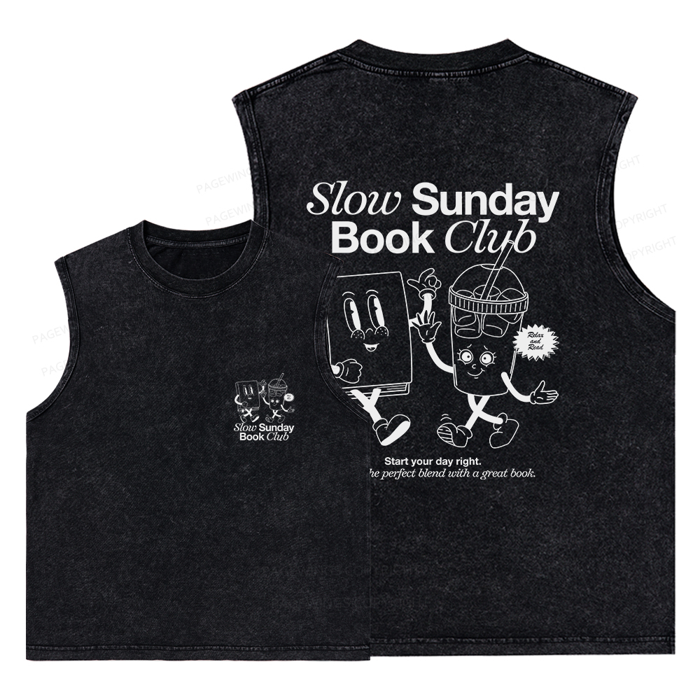 Pagewings Slow Sunday Book Club Unisex Washed Tank Top