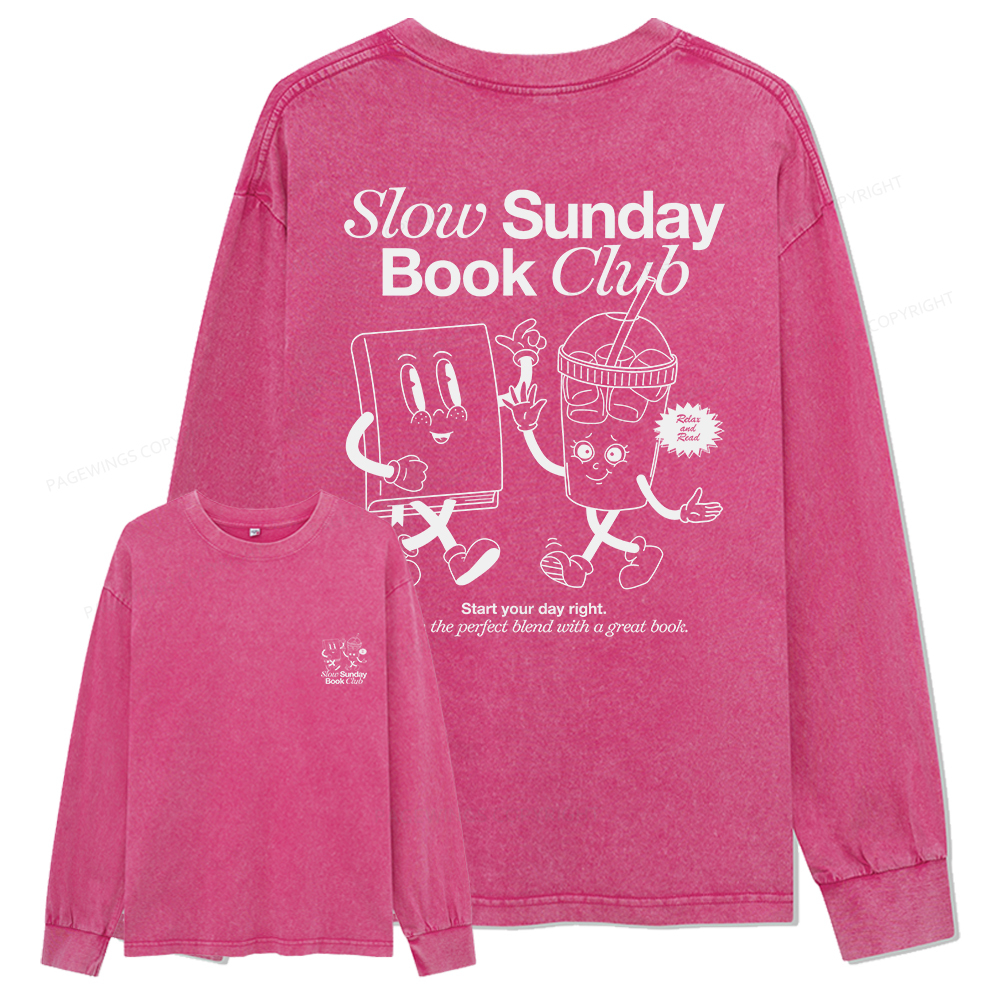 Pagewings Slow Sunday Book Club Unisex Washed Long Sleeve T-shirt