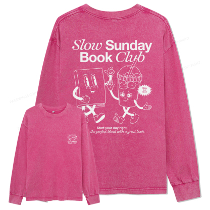 Pagewings Slow Sunday Book Club Unisex Washed Long Sleeve T-shirt