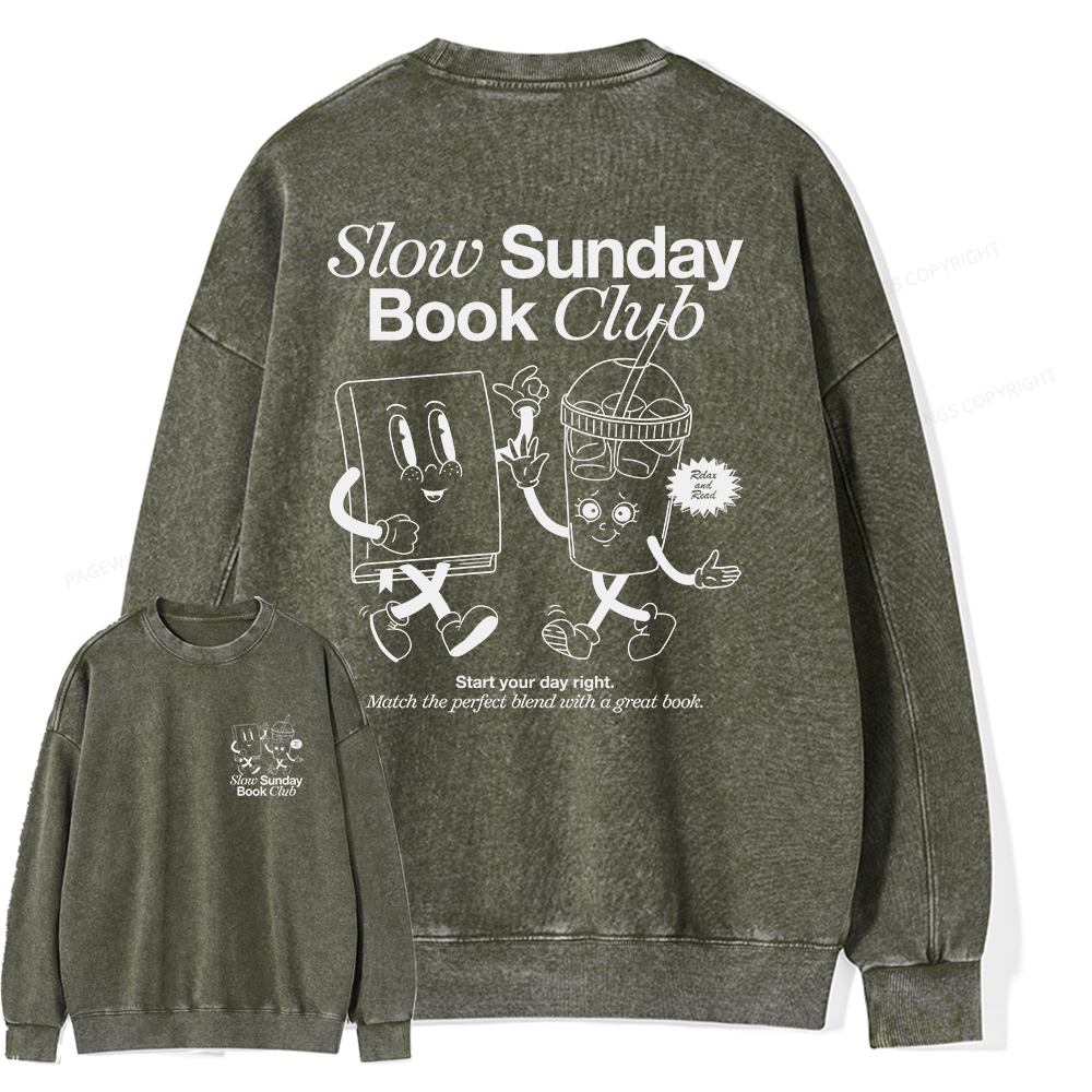 Pagewings Slow Sunday Book Club Unisex Washed Sweatshirt