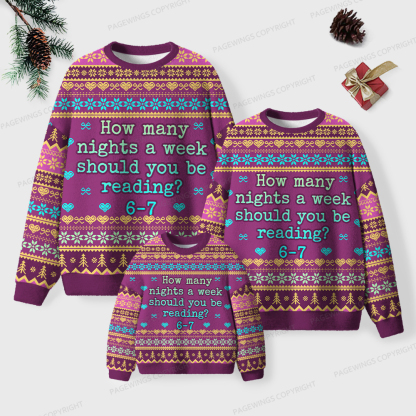 Pagewings How Many Nights A Week Should You Be Reading 6-7 Unisex Ugly Knit Sweatshirt