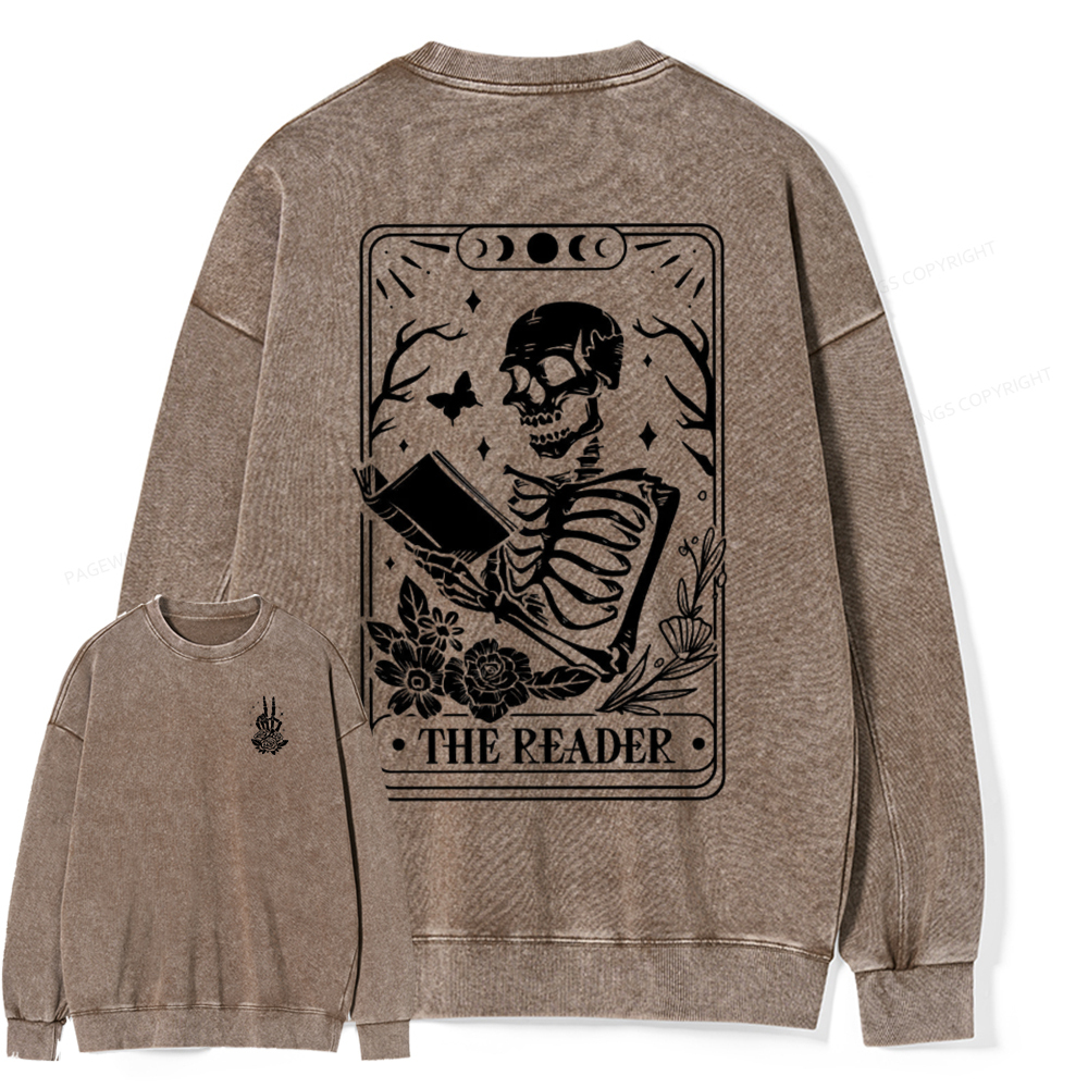 Pagewings The Reader Tarot Card Front And Back Printing Shirt Unisex Washed Sweatshirt