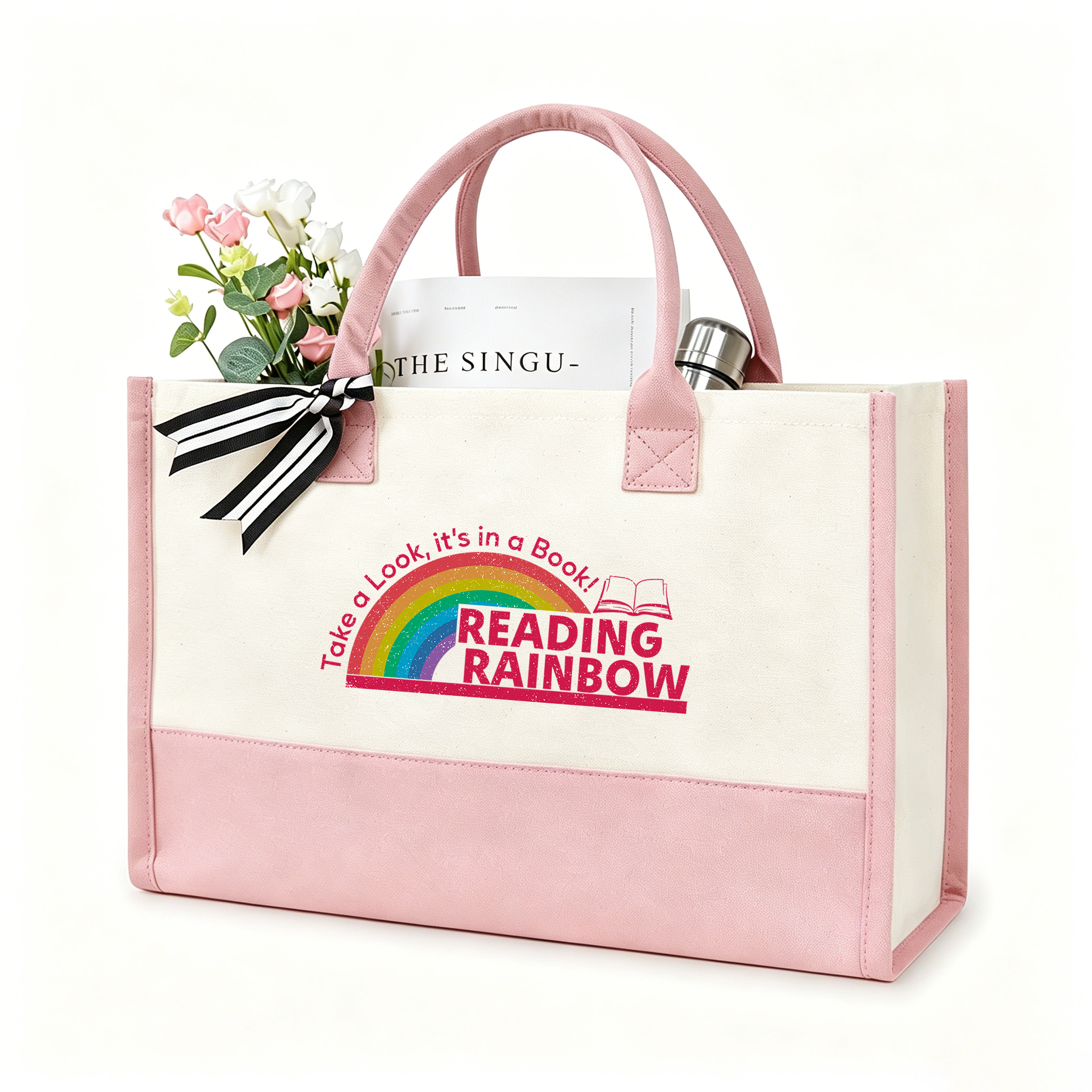Pagewings Reading With Rainbow11479 Large Tote Bag