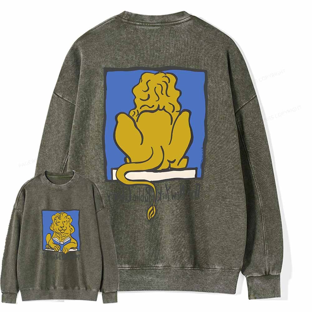 Pagewings Vintage New York Library Tee Unique Find Unisex Bookworm Perfect Gift Unisex Washed Sweatshirt