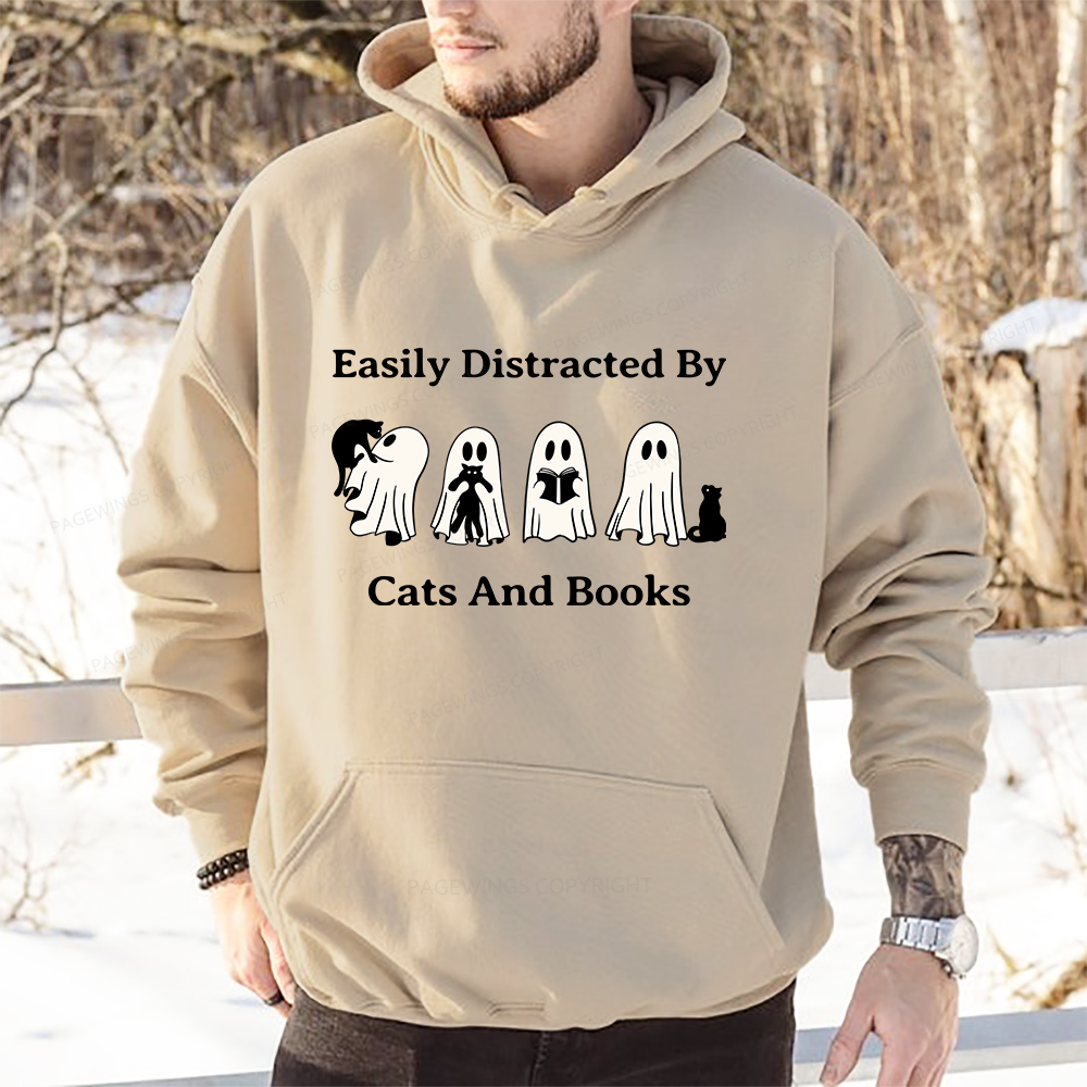 Pagewings Easily Distracted By Cats And Books Unisex Classic Hoodie