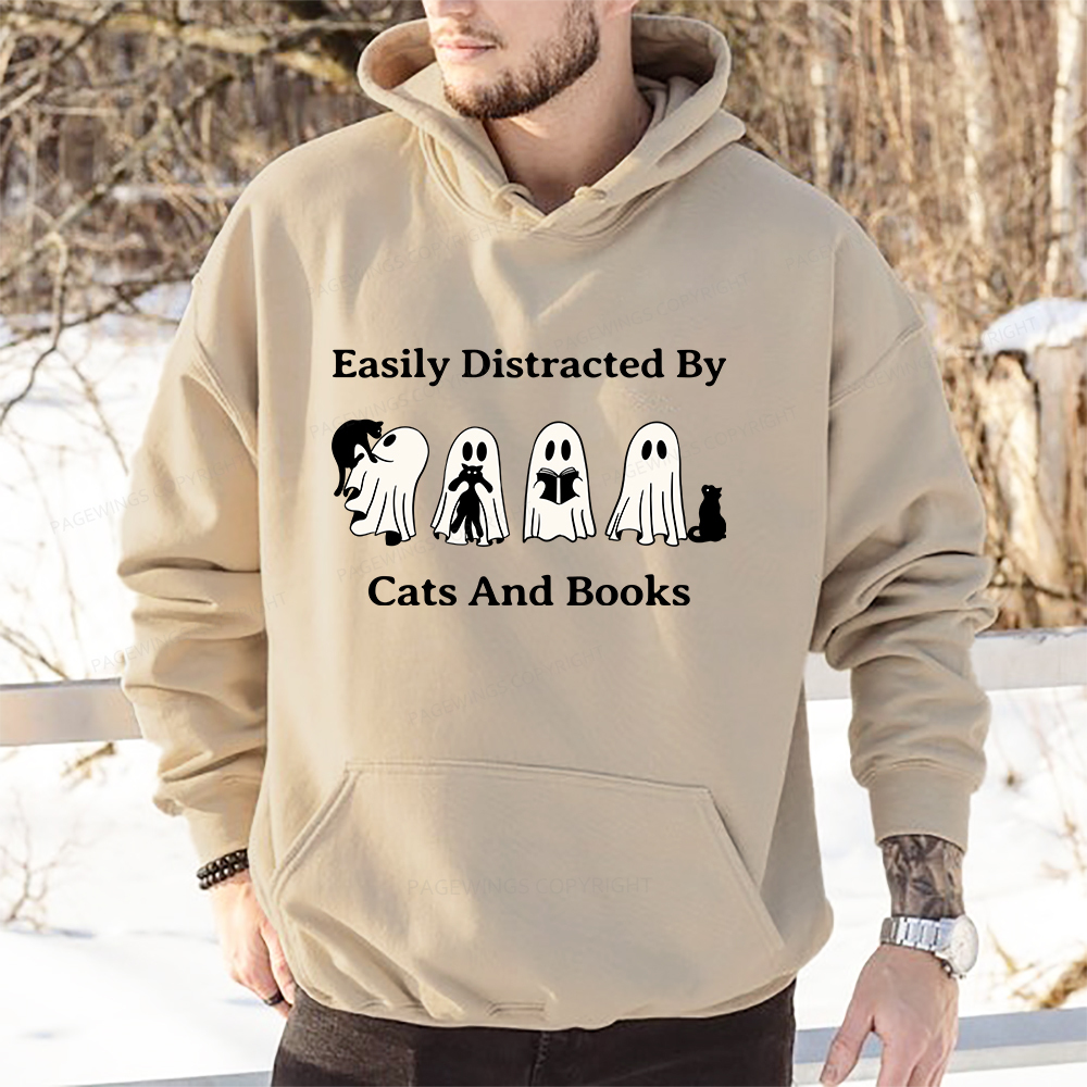 Pagewings Easily Distracted By Cats And Books Unisex Classic Hoodie