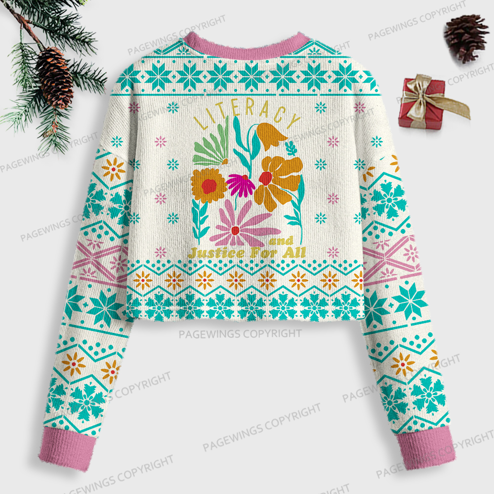 Pagewings Literacy And Justice For All Women Ugly Crop Sweatshirt