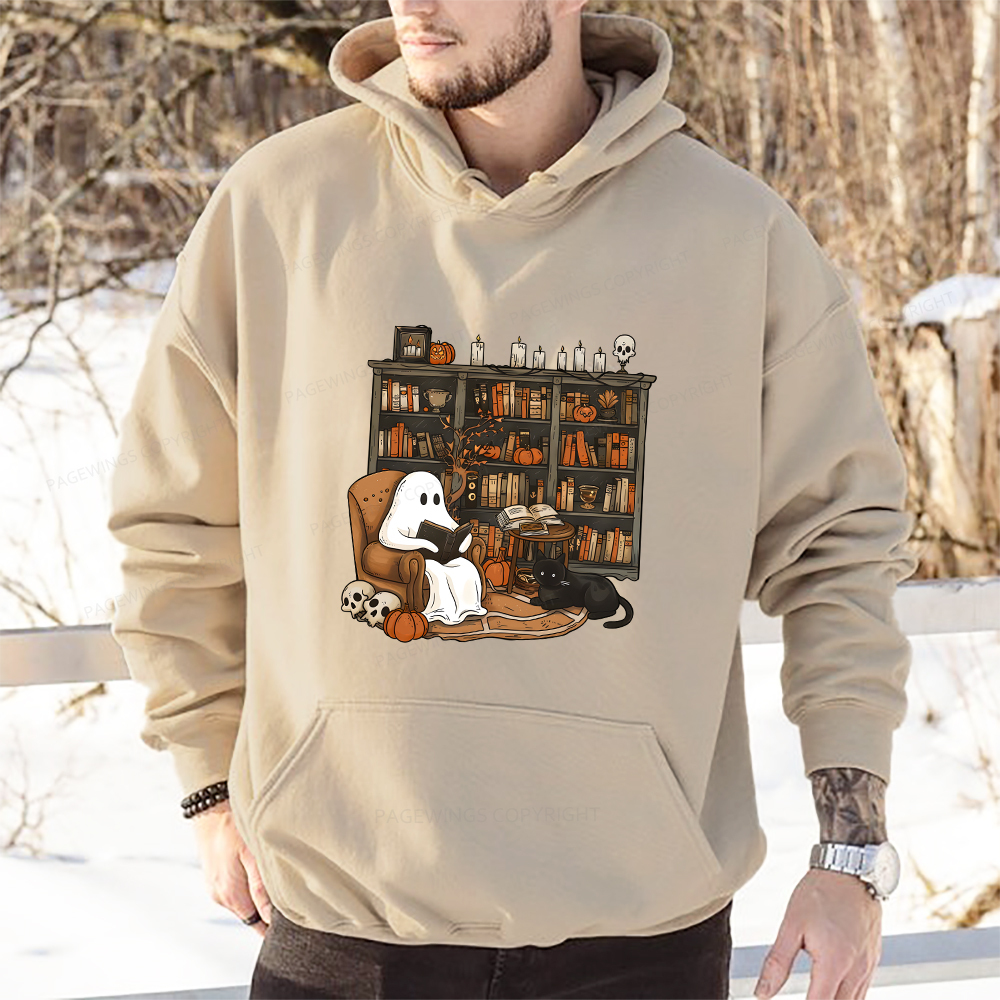 Pagewings Halloween Ghost Reading Books Unisex Classic Hoodie