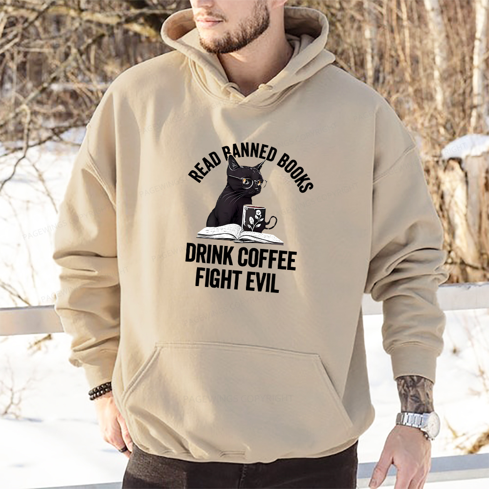 Pagewings Read Books Drink Coffee Fight Evil Shirt Unisex Classic Hoodie
