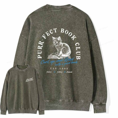 Pagewings  Book Club T-shirt For Cat Lovers Unisex Washed Sweatshirt